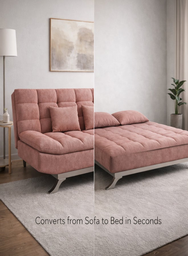 Harmony Home Suede Fabric Sofa Bed – Modern Folding Convertible Sofa Bed with Pillow, Compact Space-Saving Design for Living Room, Apartment, Dorm & Office - Light Pink - Image 5